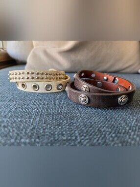 Lot of 2 Genuine Leather Studded Double Wrap Bracelets Boho